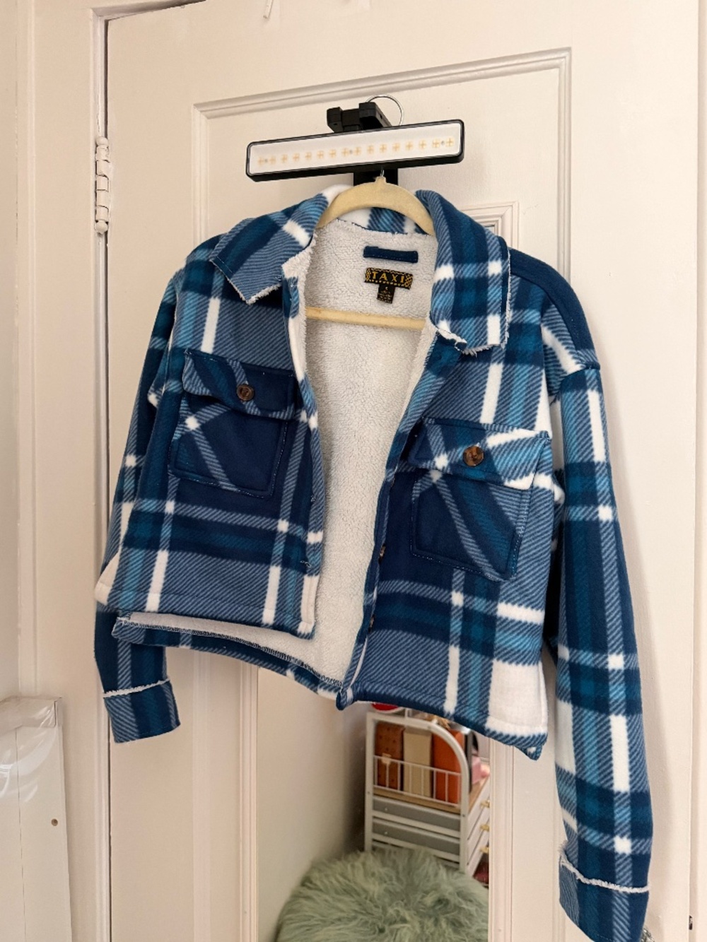 Blue Patterned Crop Jacket